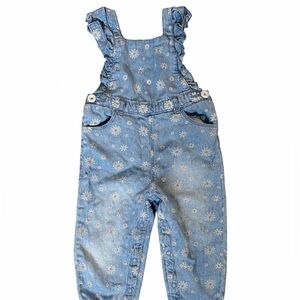 🌼 Baby Girl Denim Overalls | Daisy Print | 18–24 Months